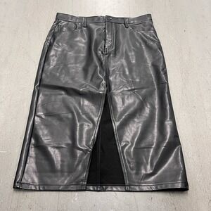 Abercrombie & Fitch Skirt Size 33 Faux Leather Midi Front Slit Night Out Modest
